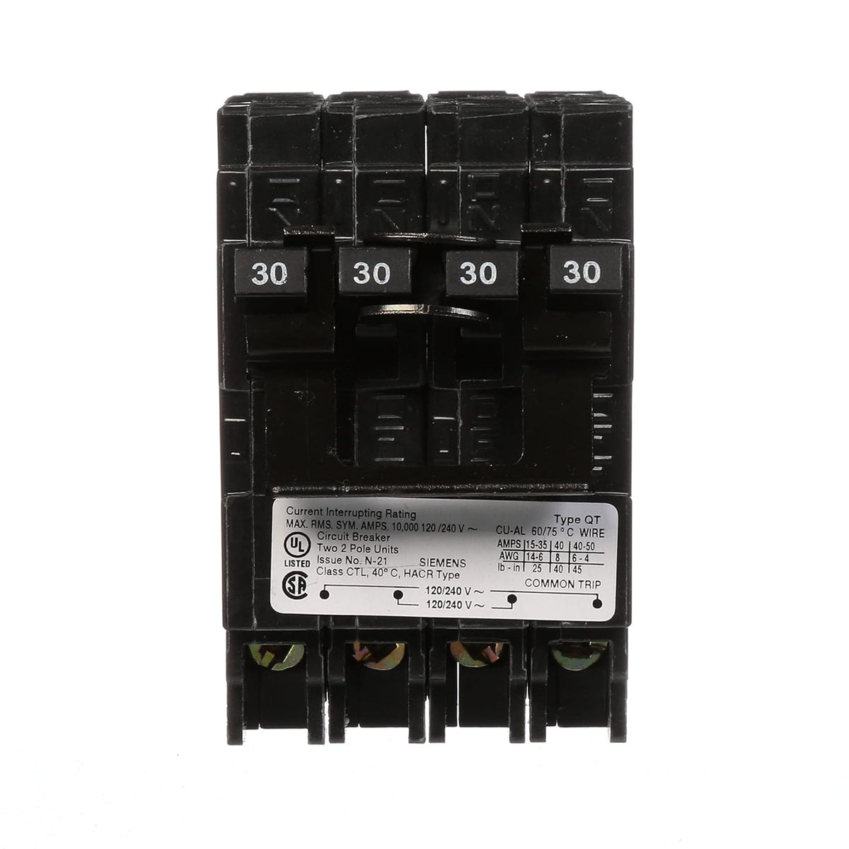 Siemens Q23030CT2 Two 30-Amp Double Pole Circuit Breaker