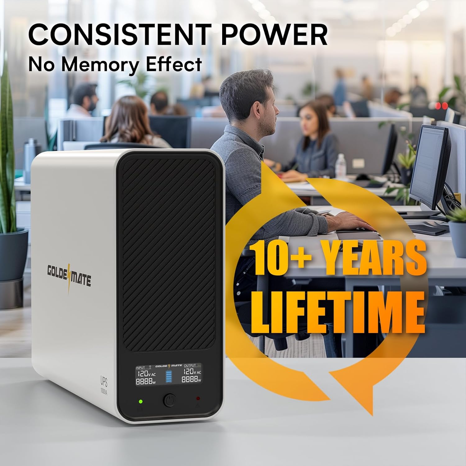 1000VA/600W Lithium UPS Battery Backup & Surge Protector, White | Pure Sine Wave, 8 Outlets, Color LCD, 153.6 Wh