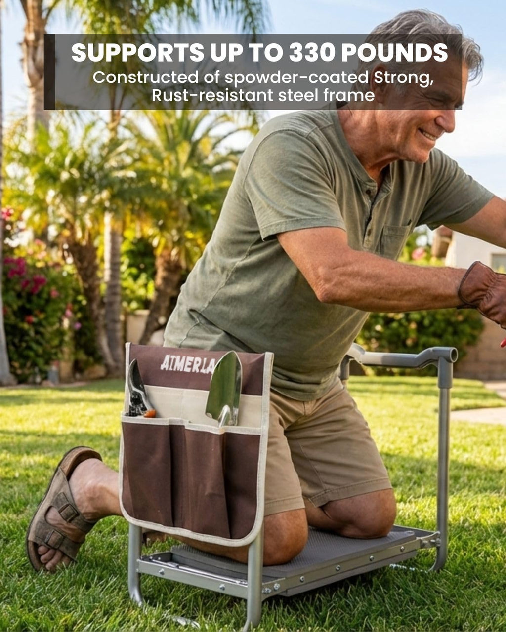 Foldable Garden Kneeler Seat Heavy Duty [Upgraded Widened Thick Kneeling Pad] Garden Stool with Large Garden Tool