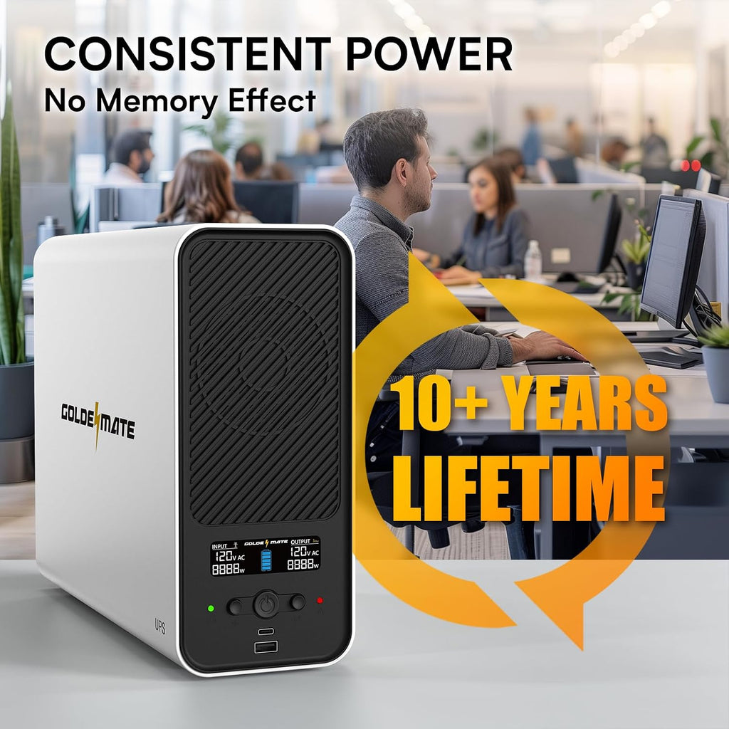 1500VA/1000W Lithium UPS Battery Backup & Surge Protector, White | Pure Sine Wave, 8 Outlets & 2 USB Ports, LCD