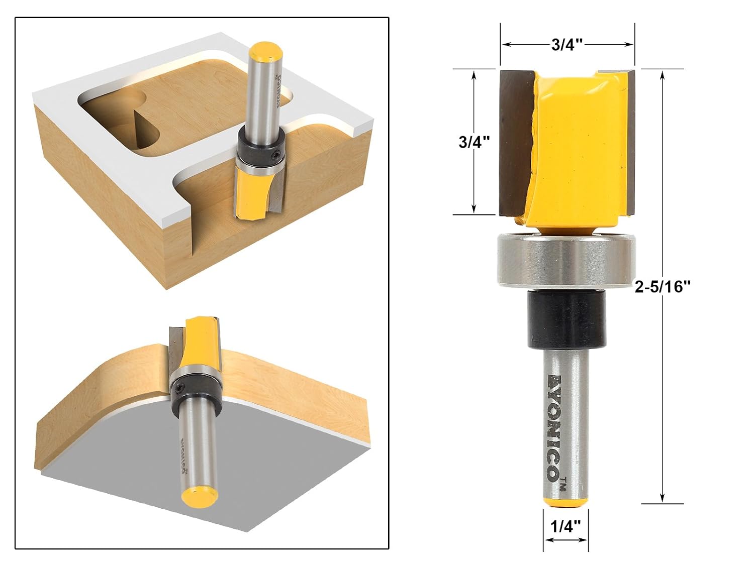 Flush Trim Router Bit Set 4 Bit 3/4-Inch Diameter 1/4-Inch Shank 14425q