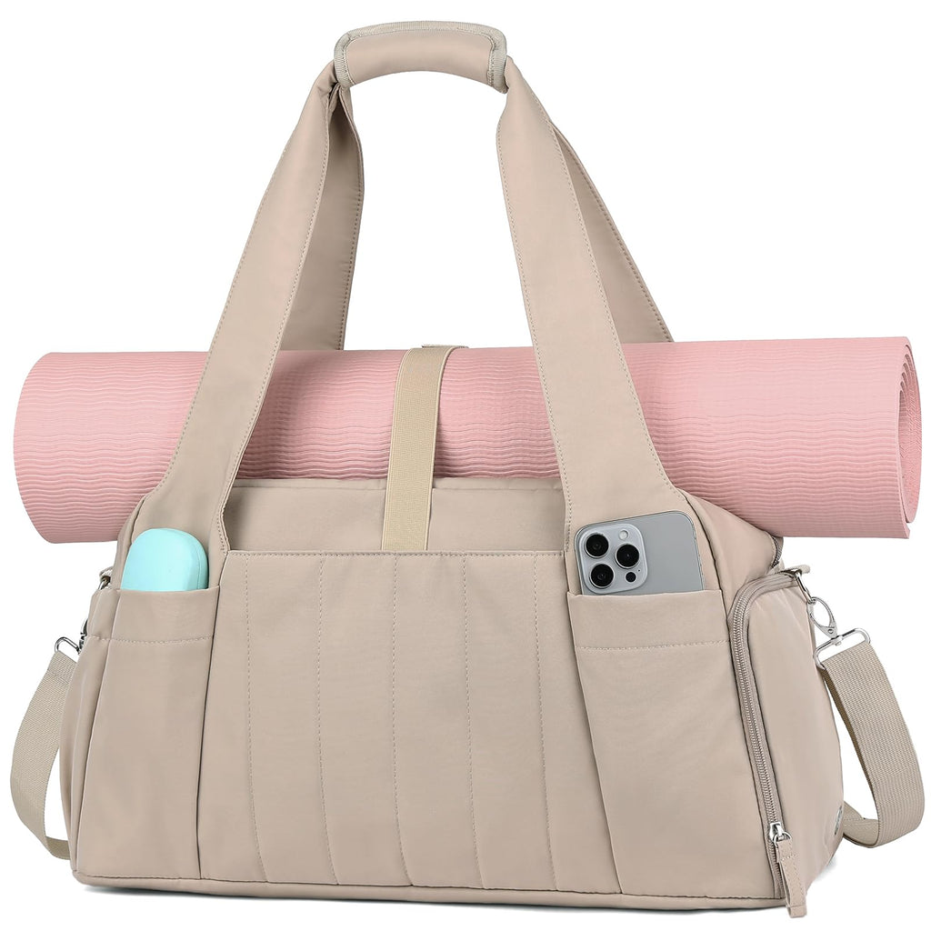 Gym Bag for Women with Yoga Mat Holder, Khaki