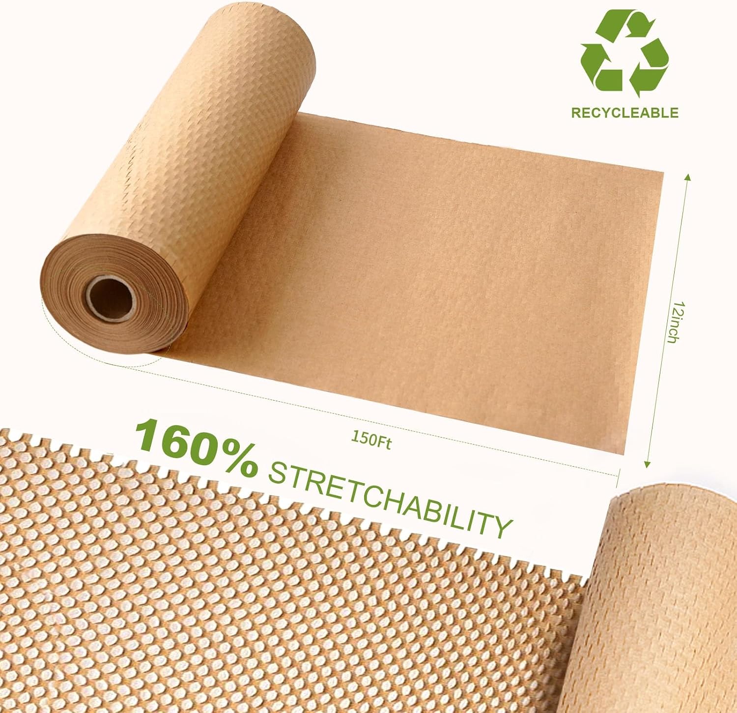 Honeycomb Packing Paper 12"x150' Recyclable Bubble Cushioning Wrap Roll | Eco-Friendly Bubble Wrap for Packing &