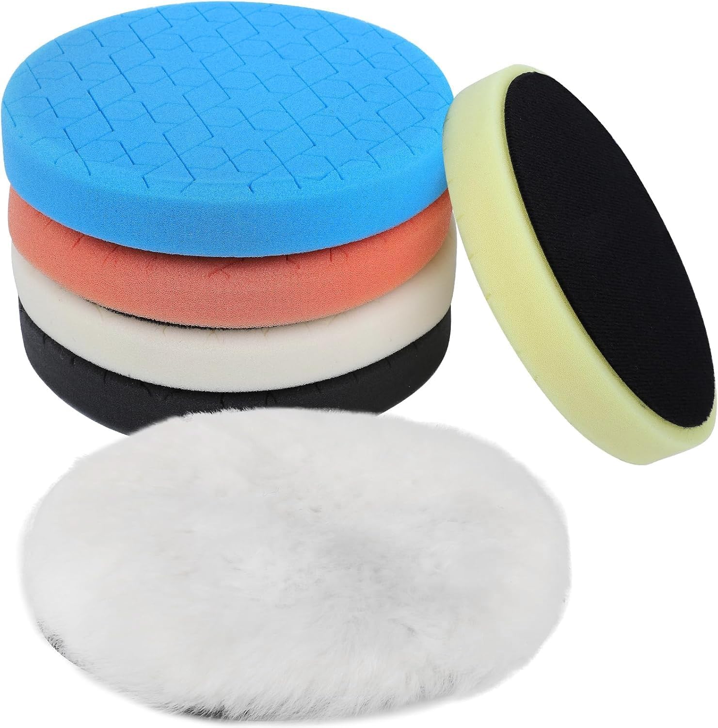 6 Pcs 5 Inch Buffing Pads, Polishing Pads 5.5 Inch 140 mm Face for 5 Inch 125mm Base Plate Compounds, Buffer Pads for