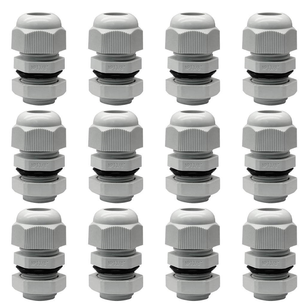 Rierdge 12 Pack 3/8" NPT Cable Glands, Grey, 5-10mm