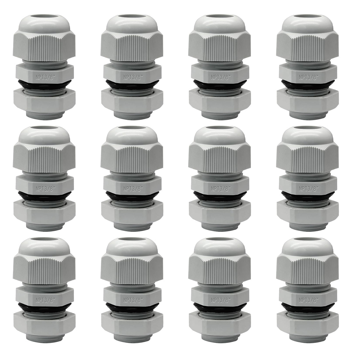 Rierdge 12 Pack 3/8" NPT Cable Glands, Grey, 5-10mm