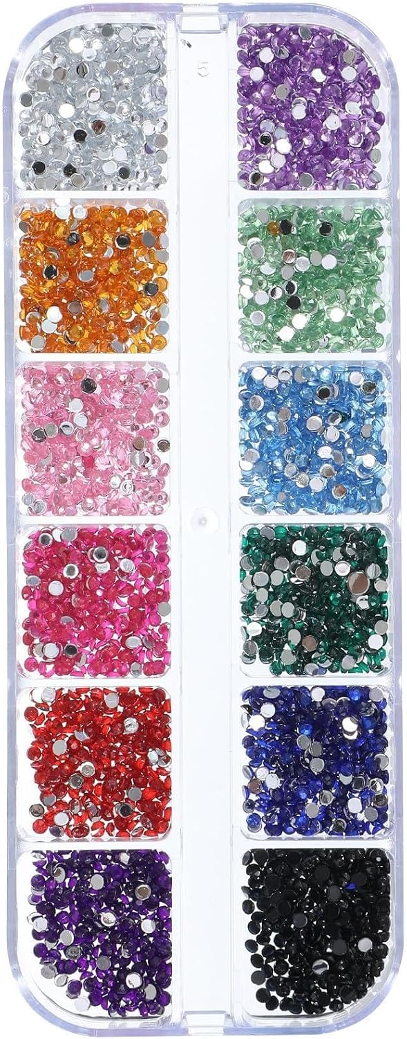 3000PCS Nail Gems and Rhinestones, Multicolor 2mm Gemstones for Nails, Flat Back Rhinestone Nail Charms for Nailart