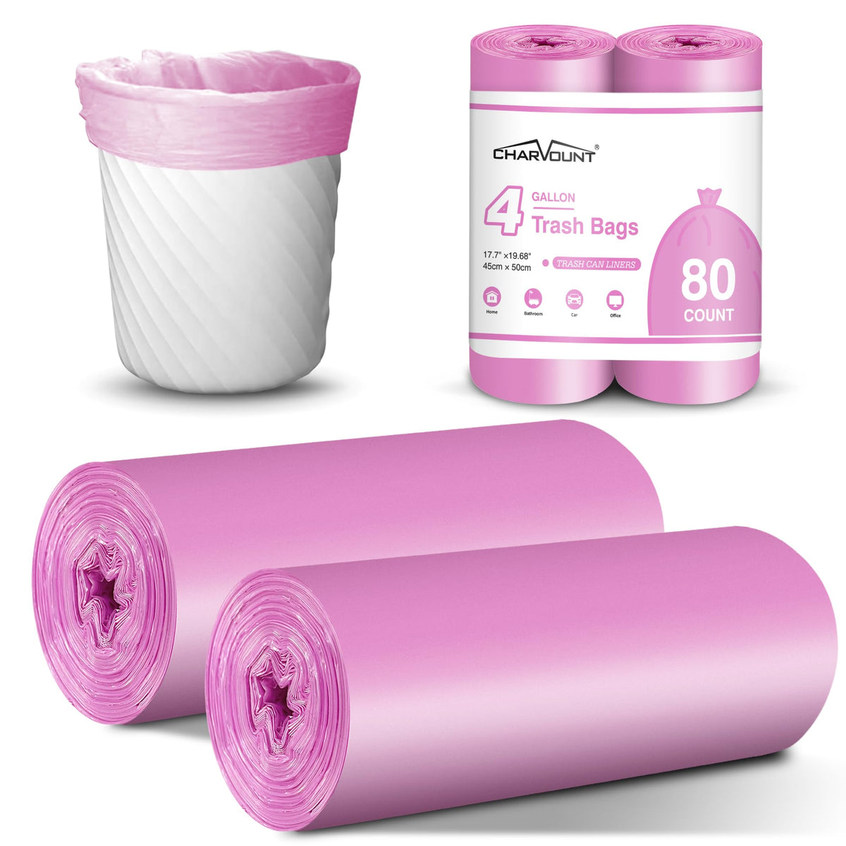 Small Trash Bags Bathroom, 4 Gallon Garbage Bags, 80 Count