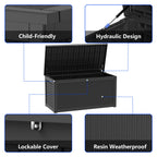 350 Gallon Extra Large Outdoor Storage Box，Resin Waterproof Deck Box，Black