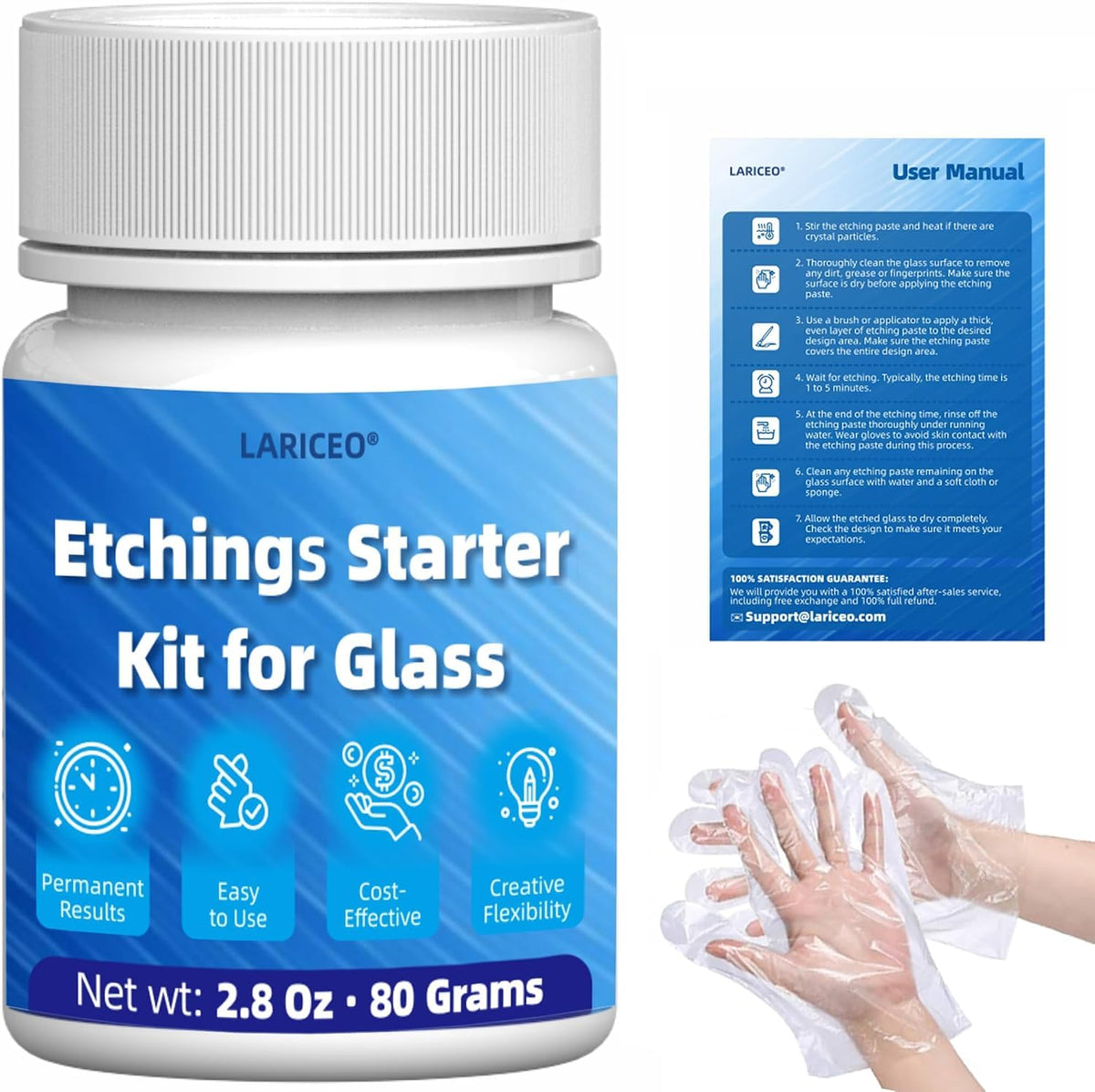Glass Etching Kit, 2.8 oz, Firm-Grip Stencils, Crisp Matte Finish