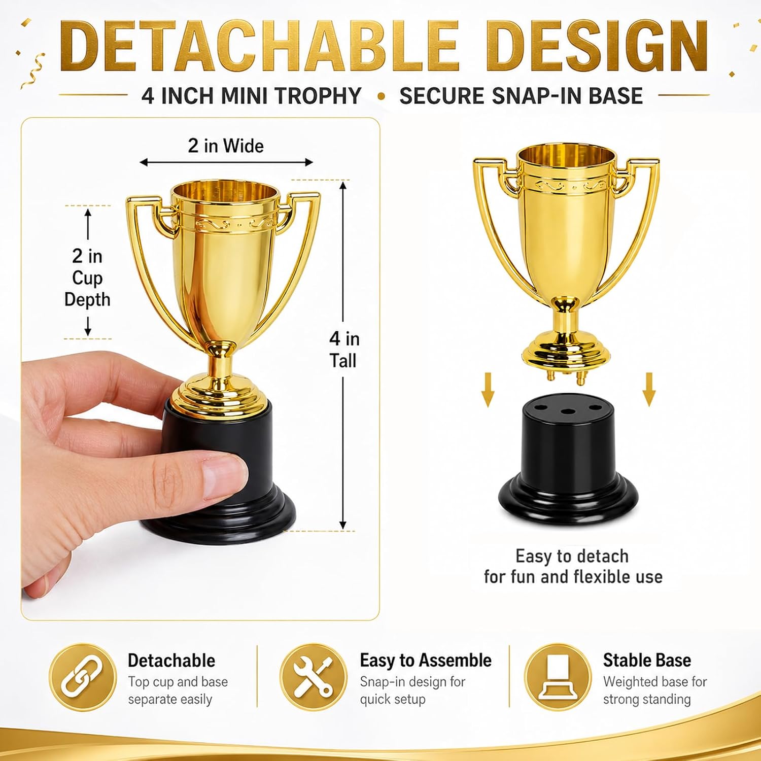 Mini Trophies, 4 Inch Mini Gold Award Trophy Cup, Plastic Gold Award Trophy Cups, Golden Award Trophy Cups Set for