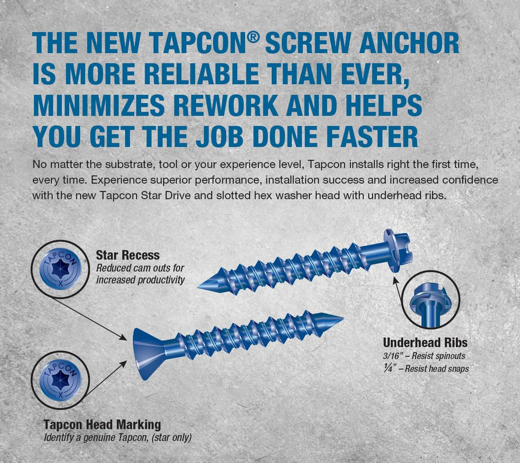 3/16" x 1-3/4" Star Torx Head Concrete Anchor Screws 3171407V2 | 100 Pack | Drill Bit Included