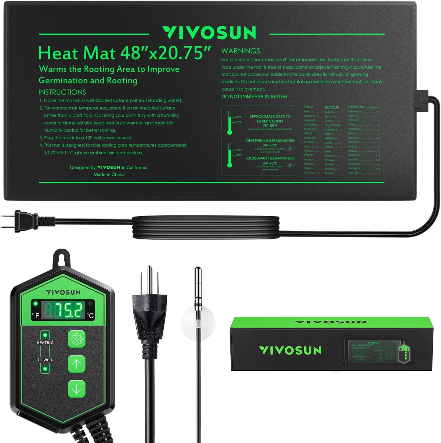 48" x 20.75" Seedling Heat Mat and Digital Thermostat Combo Set | UL & MET-Certified Warm Hydroponic Heating Pad for