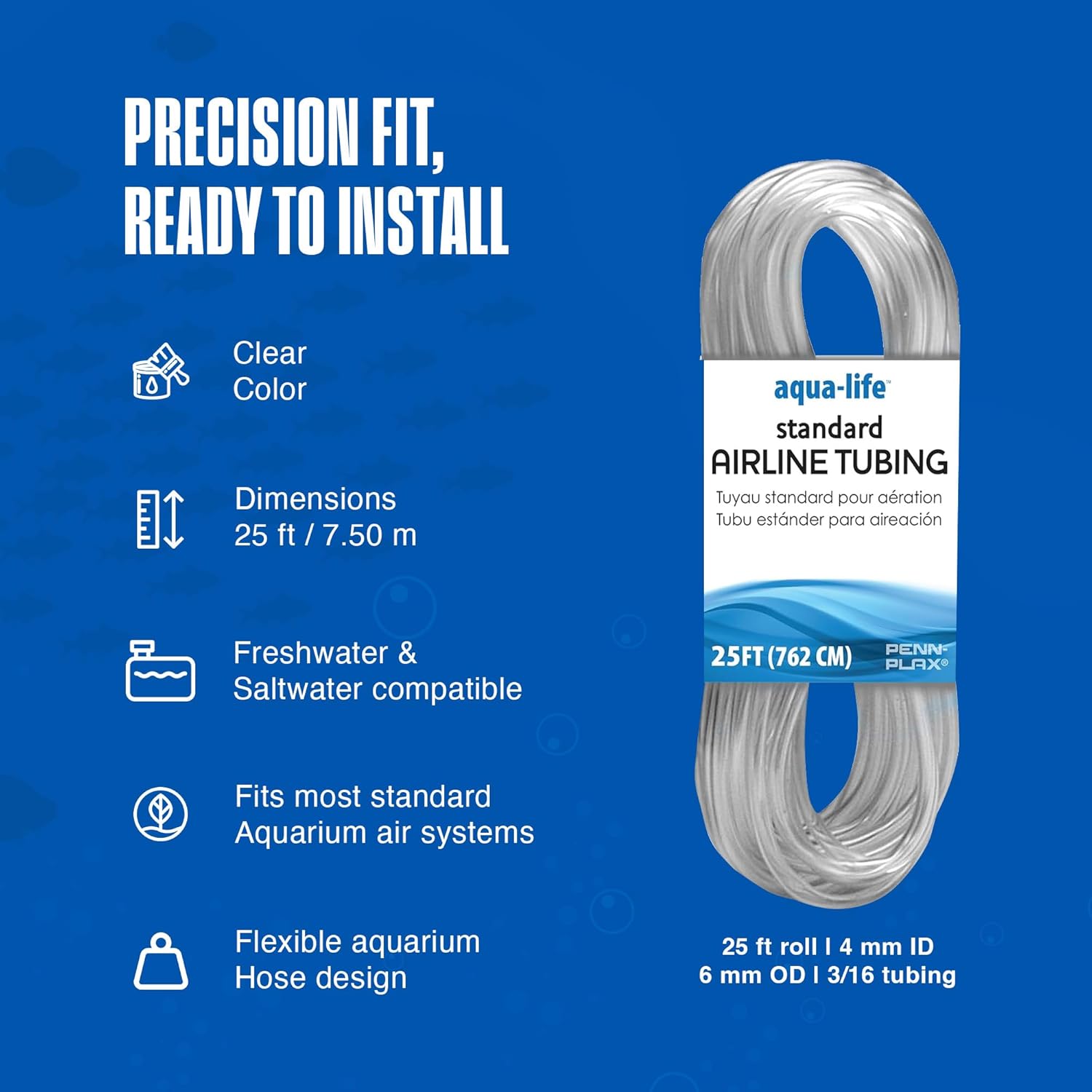 Aqua-Life Standard Airline Tubing - 3/16 Inch Flexible Airline Hose for Aquarium Pumps, Fish Tank Line for Air Stones