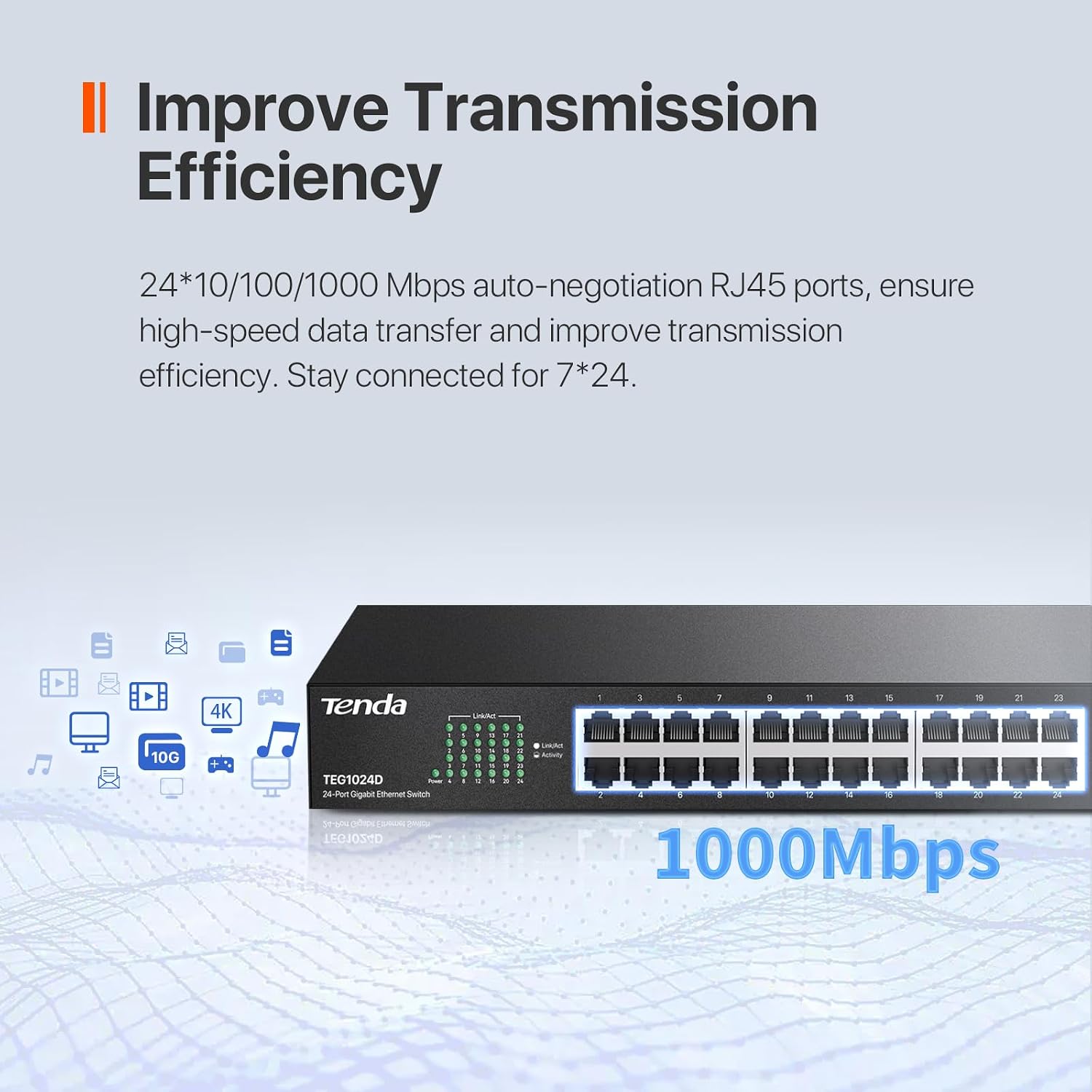 24 Port Gigabit Ethernet Switch | Rackmount Network Switch | 24*10/100/1000Mbps Shielded Ports | Unmanaged | Plug &