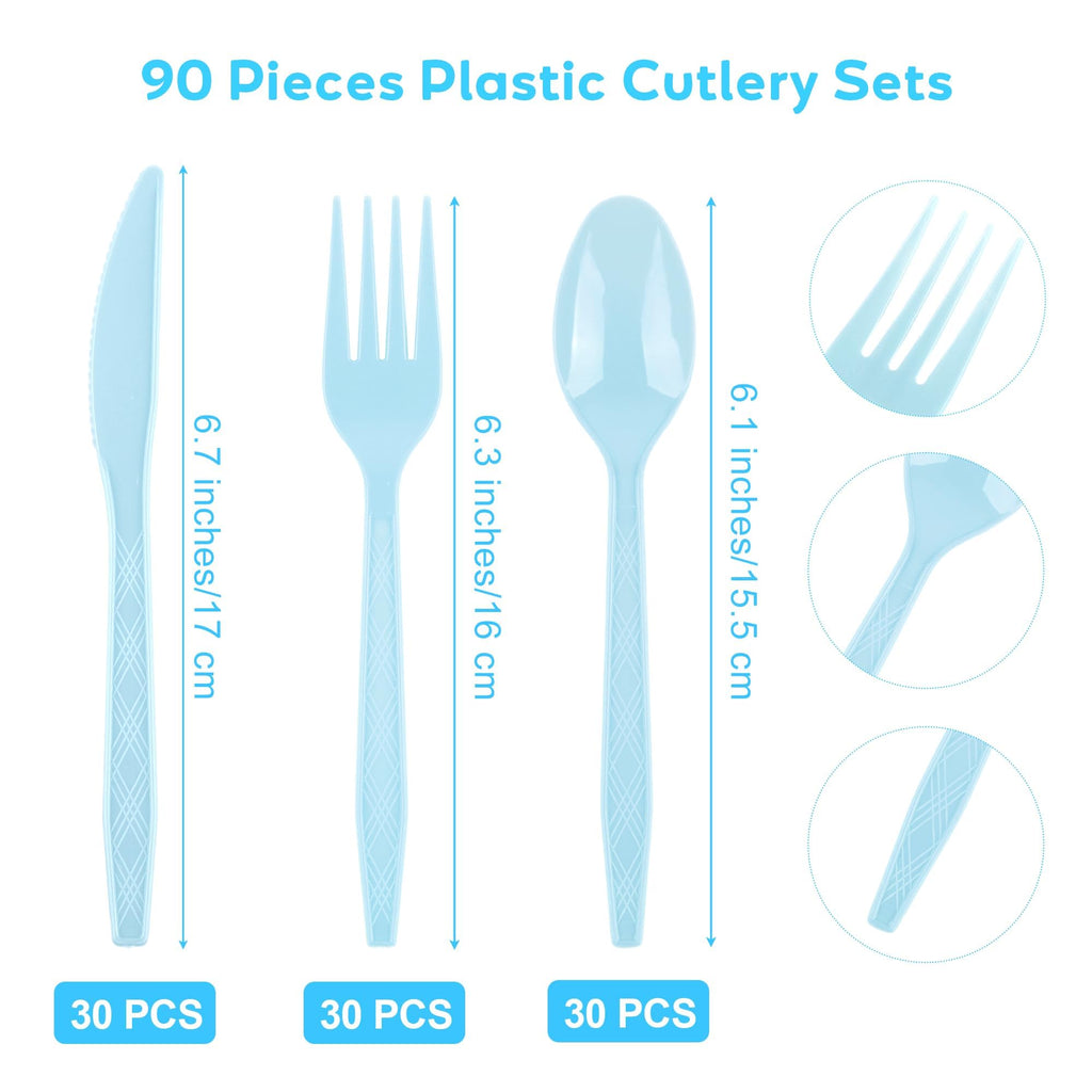 90 Pieces Light Blue Plastic Cutlery Set