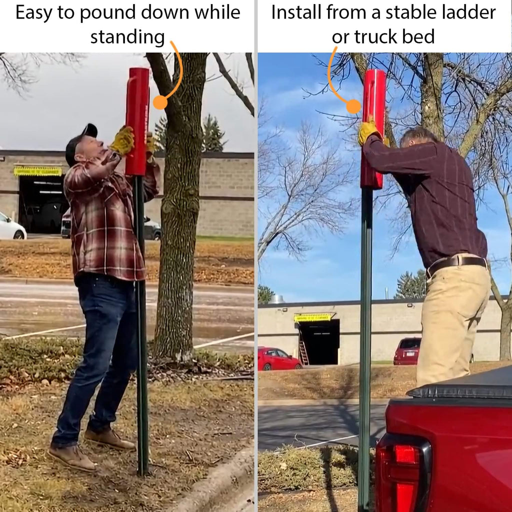 Post Driver, Heavy Duty 22 lb Steel Post Pounder for Sign Posts/U-Channels/Fence Posts, Red
