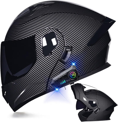 Full-Face Flip-Up Motorcycle Helmet Motorcycle Bluetooth Modular Helmet DOT Certified Dual-Lens Helmet Built-in Dual
