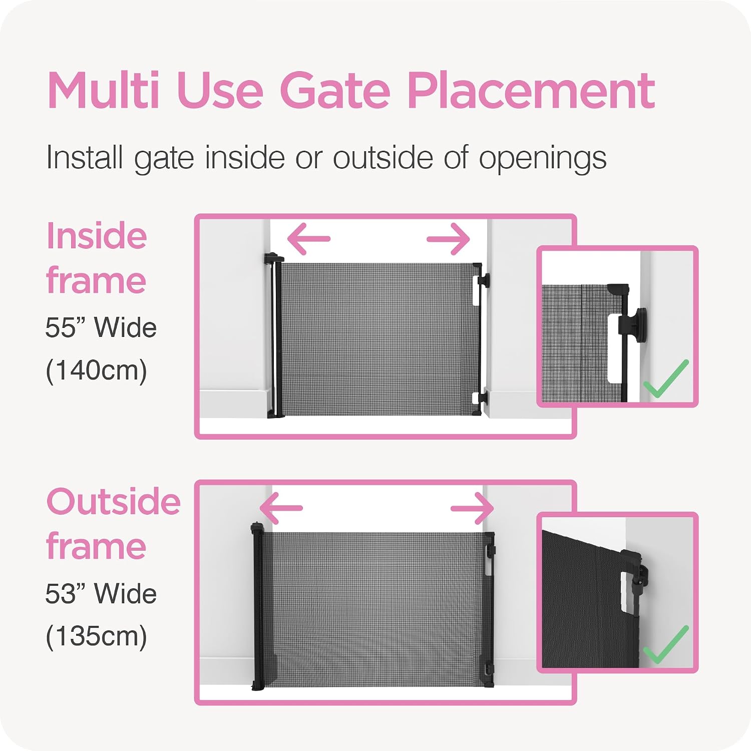 Retractable Baby Gate Perma Child Safety 33" Tall x 55” Wide, Mesh, for Stairs, Doorways, Dogs, Pets, Indoor