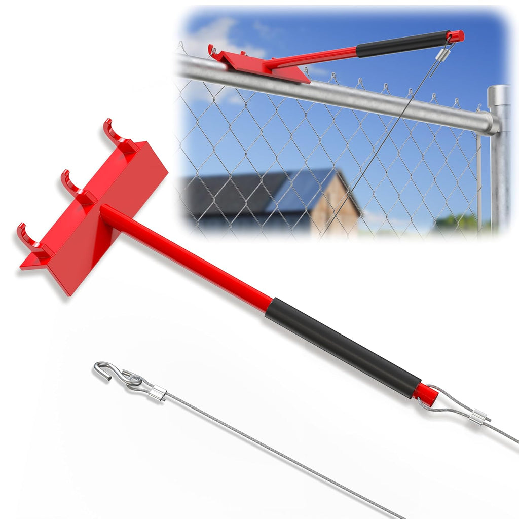 Chain Link Fence Top Rail Tensioner Tool, Heavy-Duty Steel Stretcher with 3 Hooks & 28" Cable Hook, 300 lbs Pull