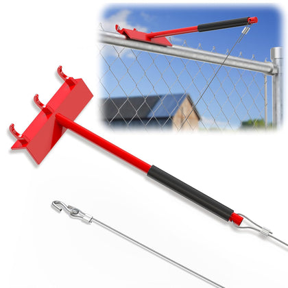 Chain Link Fence Top Rail Tensioner Tool, Heavy-Duty Steel Stretcher with 3 Hooks & 28" Cable Hook, 300 lbs Pull