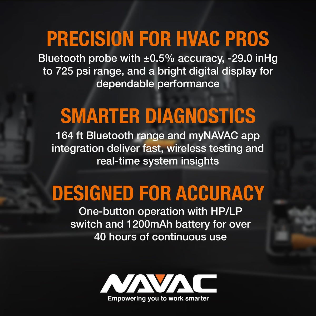 NAVAC NSP1 Bluetooth Pressure Probe - Digital Display, 164 ft Range