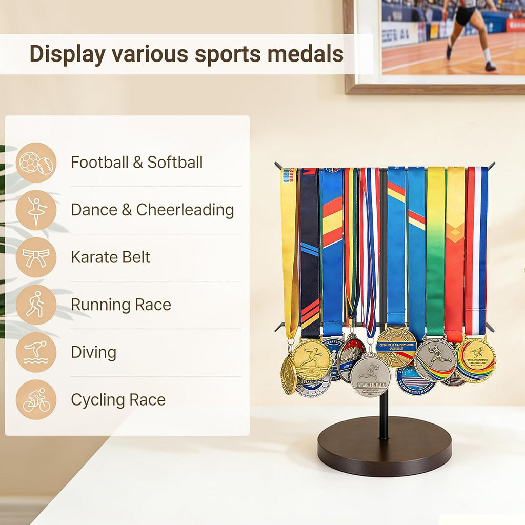 Medal Hanger Display Metal Medal Holder, 12x16 Inches, Black & Walnut | Race Award Medals Display Stand, Running
