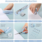 Blue Office Desk Accessories, Stapler and Tape Dispenser Set,10PCS
