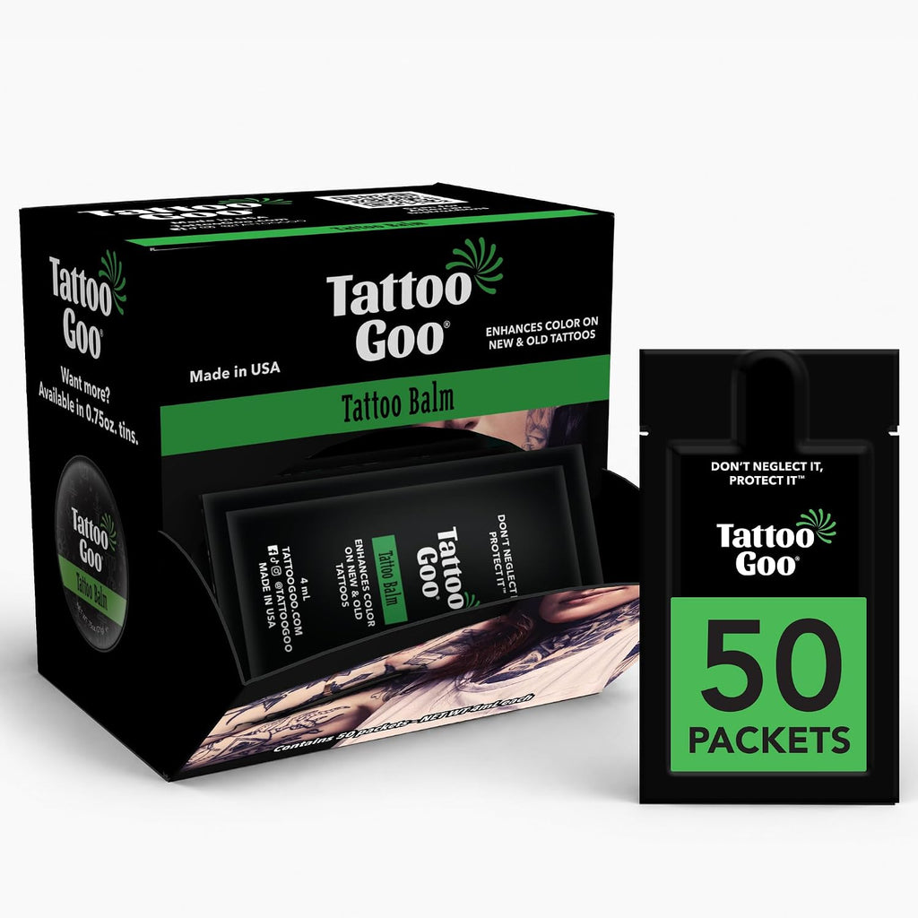 Tattoo Aftercare Balm, 50 Pk Individual Travel Packets, Natural Olive Oil & Beeswax, Supports Vibrant Color, Hydrates