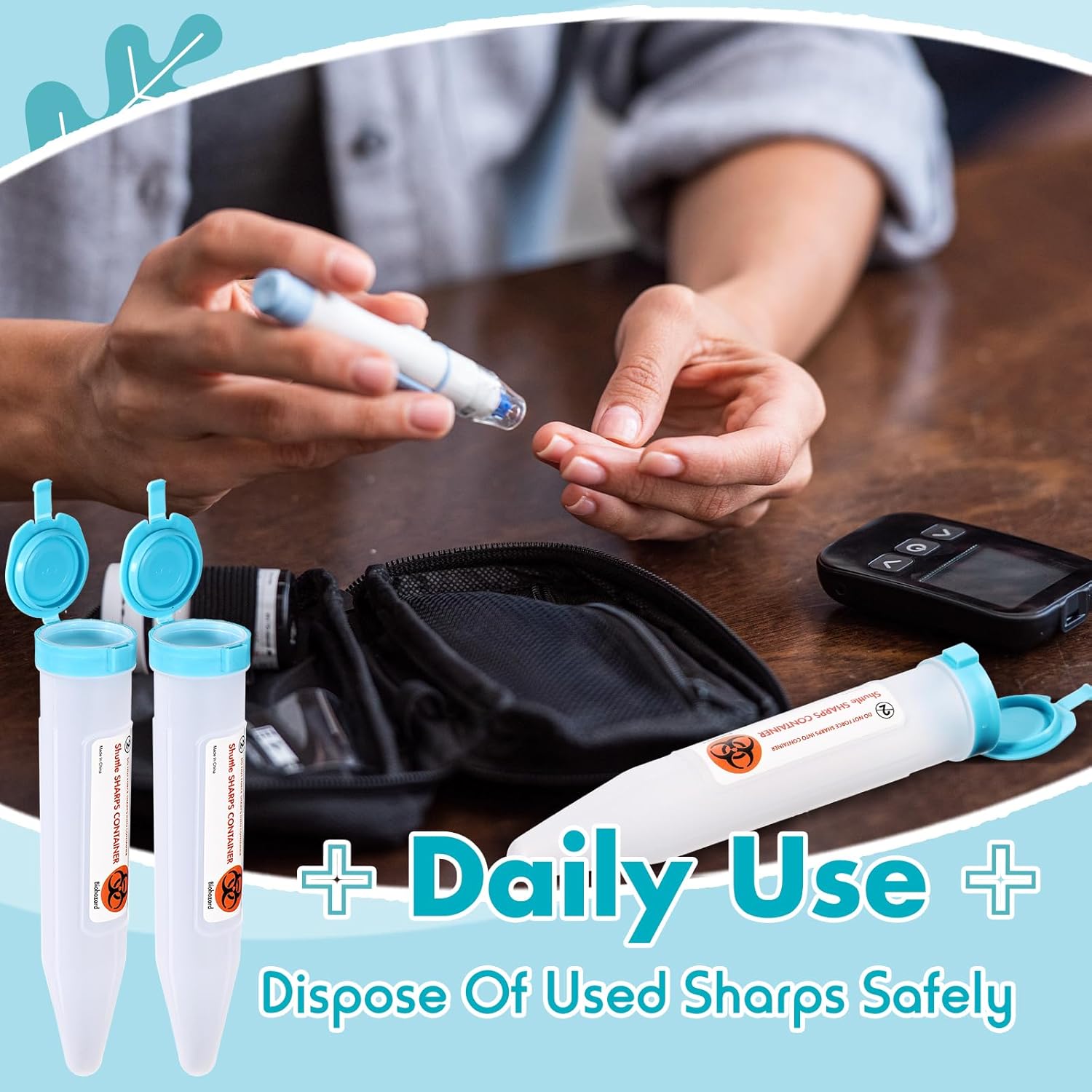 6 Count Portable Sharps Container Small Needle Disposal Containers with Locking Lid for Home and Travel Use Puncture