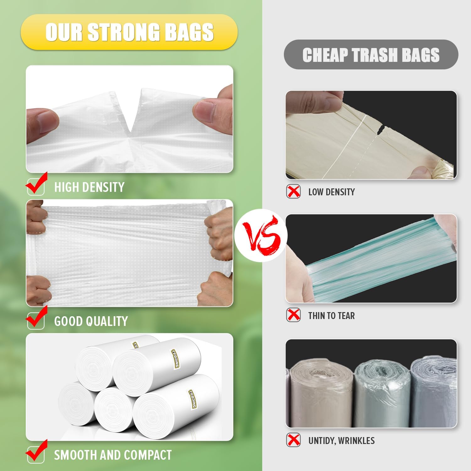 13 Gallon Tall Kitchen Trash Bags Unscented,1.1 Mil,Clear,110 Ct | Leakproof,Heavy Duty,Strong Garbage Can