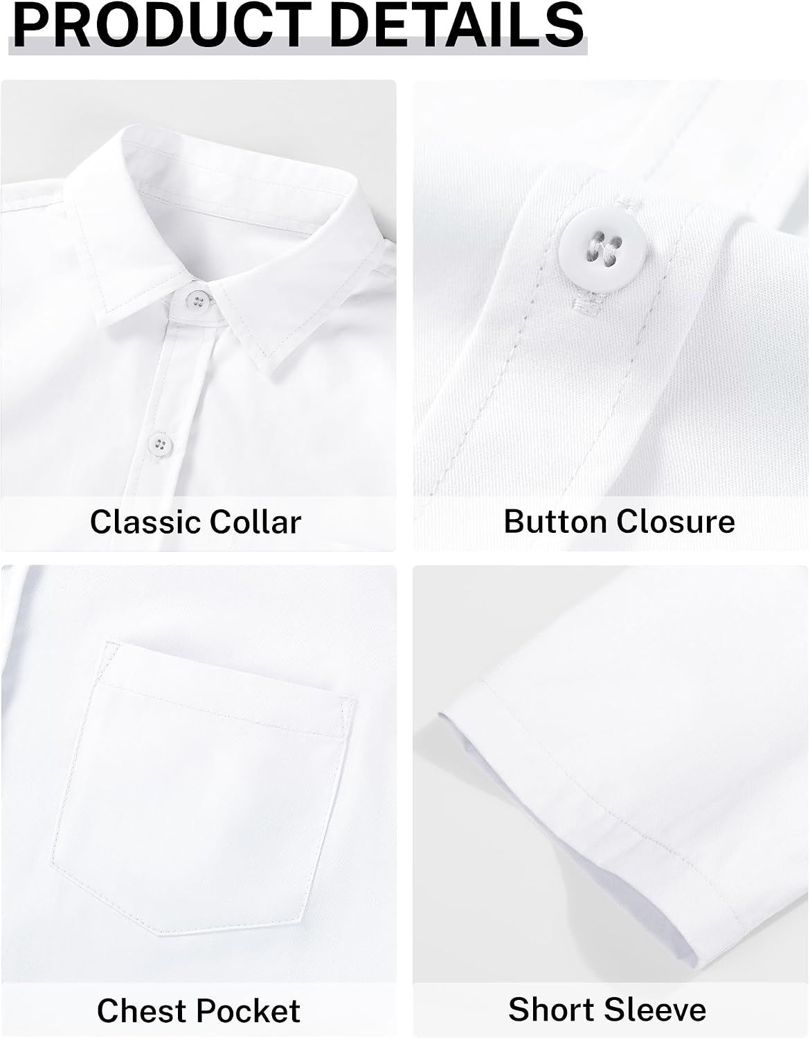 Boys Button Down Dress Shirts Short Sleeve Uniform Oxford Shirt