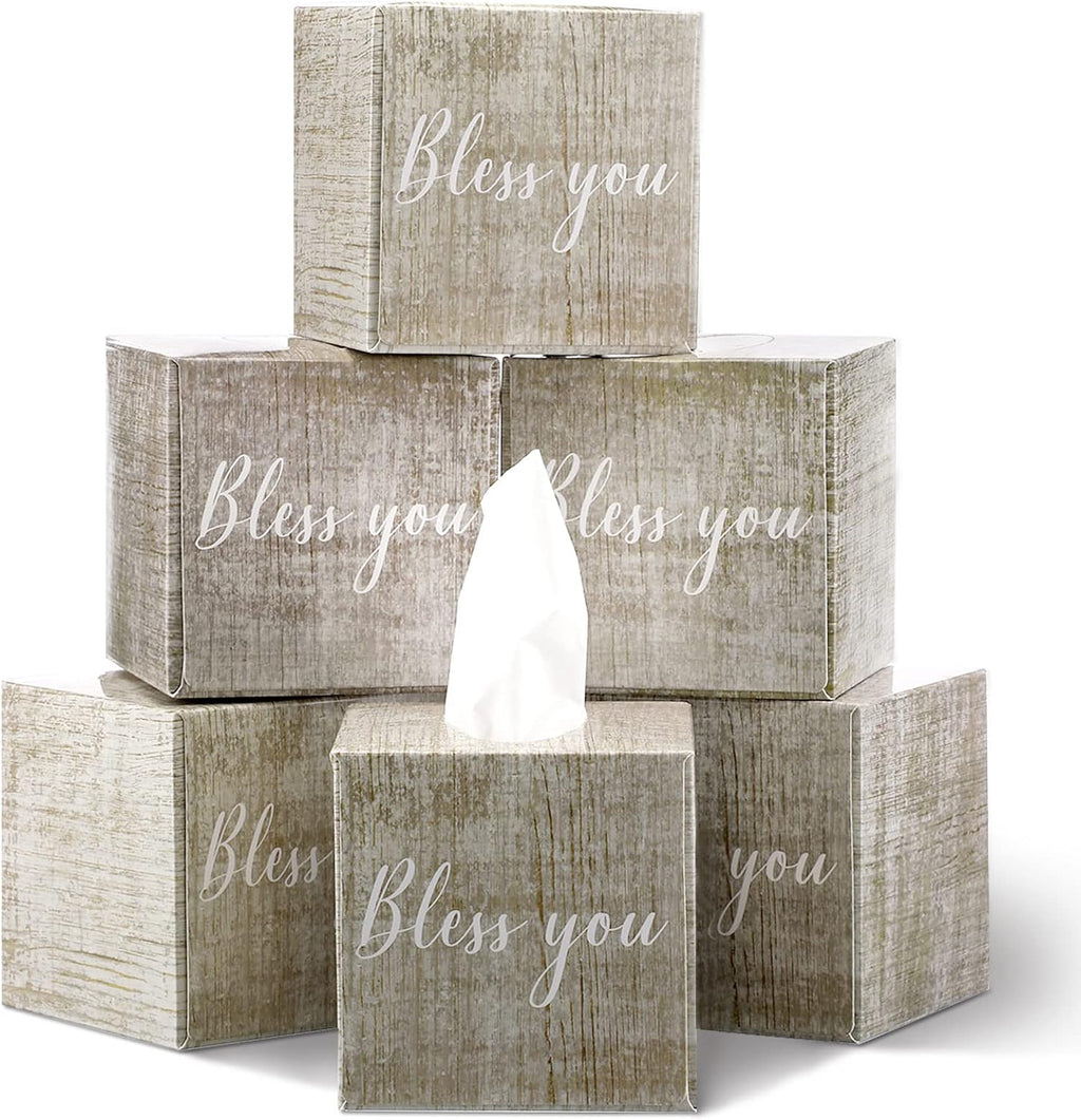 6 Pack Facial Tissues Cube Boxes, 2 Ply 80 Per, Christian, Bless You