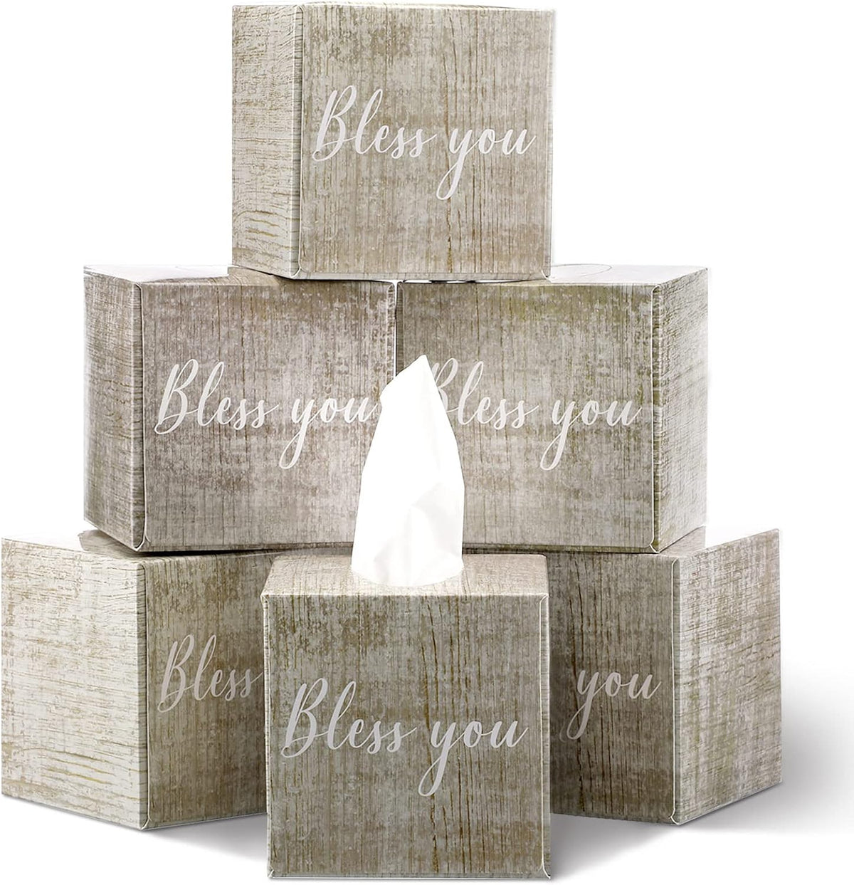 6 Pack Facial Tissues Cube Boxes, 2 Ply 80 Per, Christian, Bless You