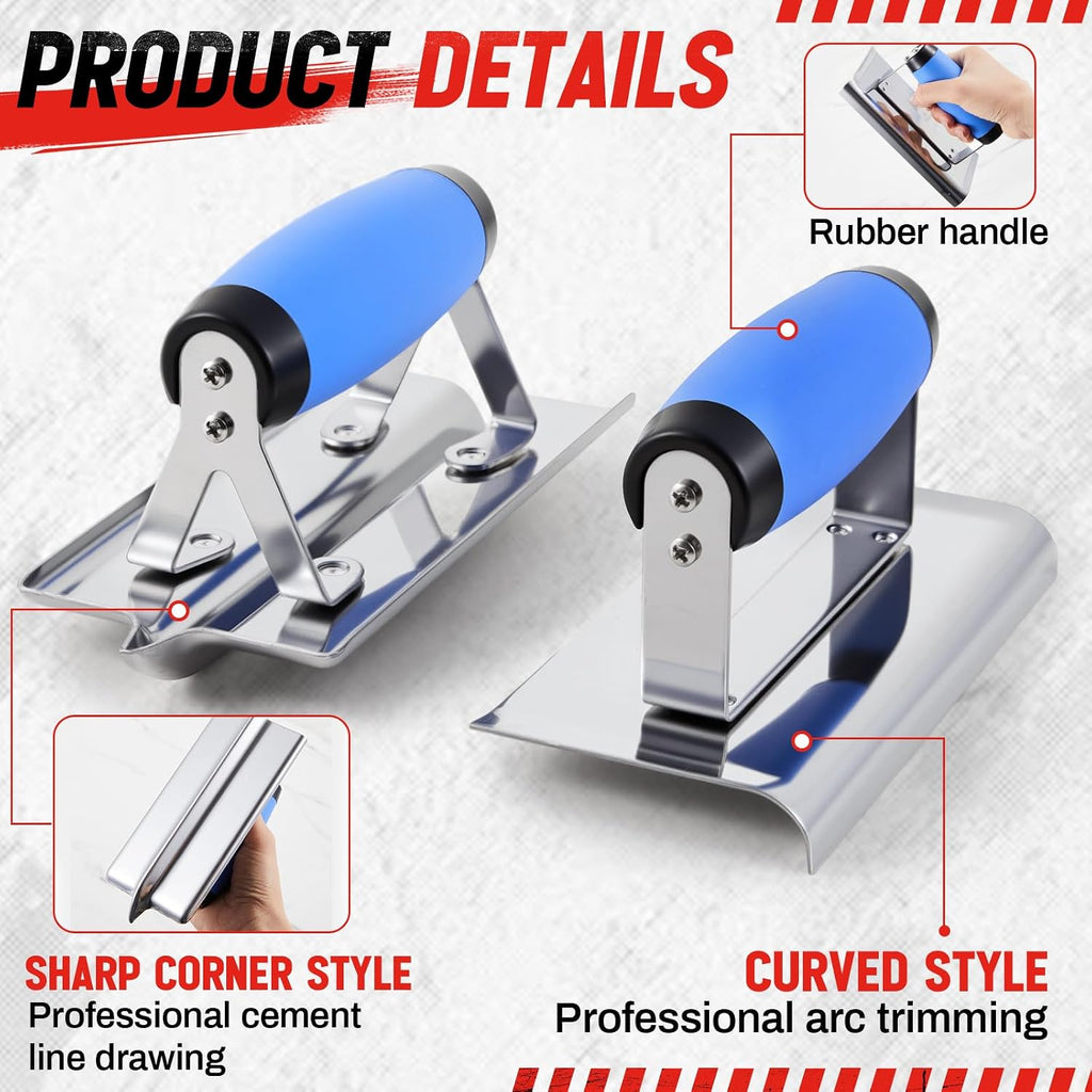 6pcs Concrete Hand Tools Set Masonry Tools Includes Stainless Steel Concrete Hand Edger, Groover, Wood Float