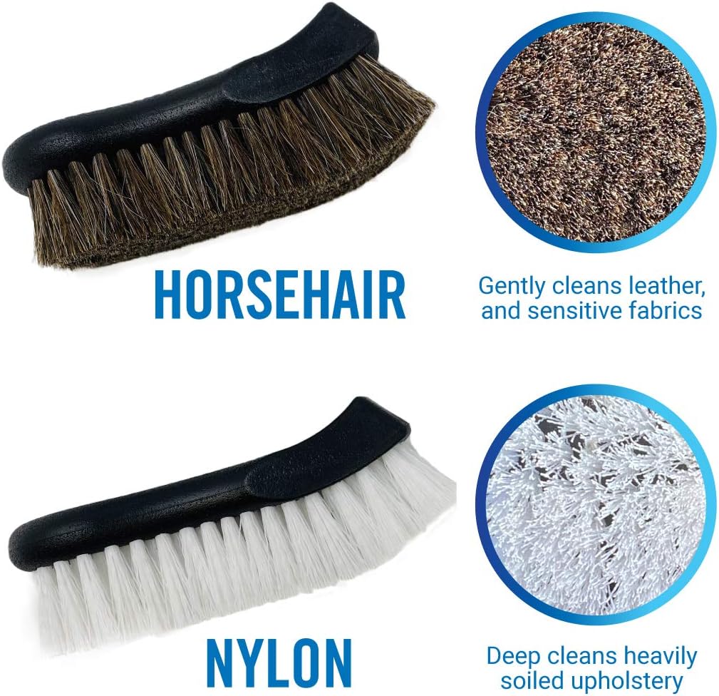 Upholstery Brush Set, Carpet and Car Cleaning Brushes, Horsehair Detailing | Brush for Upholstery Cleaner, Leather