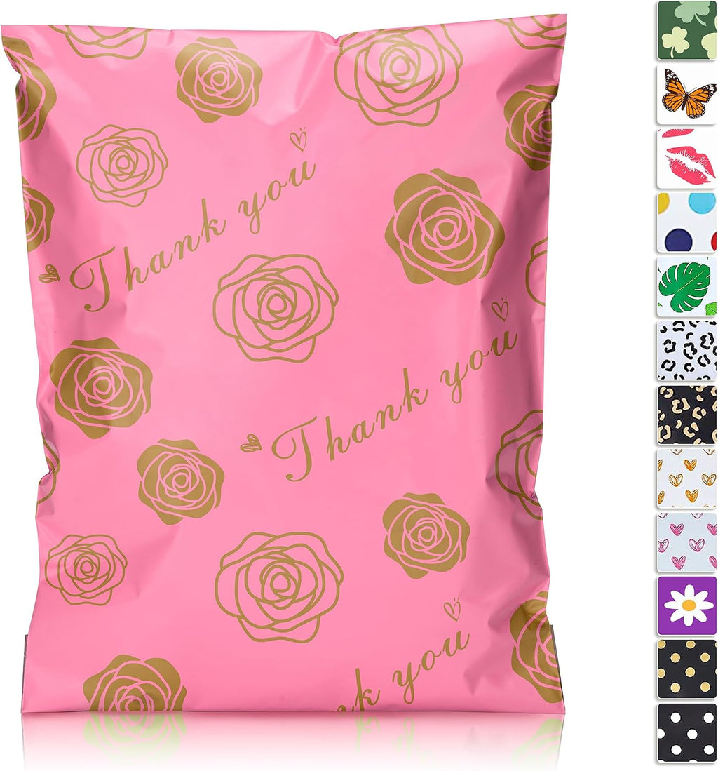 Thank You Poly Mailers 10x13 25 Pack, Gold Rose Design