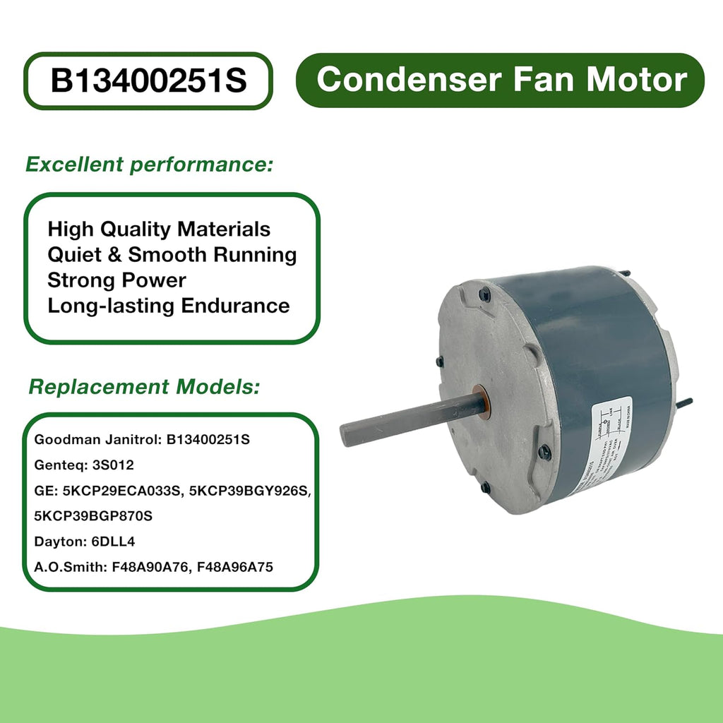 B13400251S Condenser Fan Motor 1/6 HP 208-230 Volts 1075 RPM 1.0 A | Compatible with Goodman Amana Janitrol B13400251