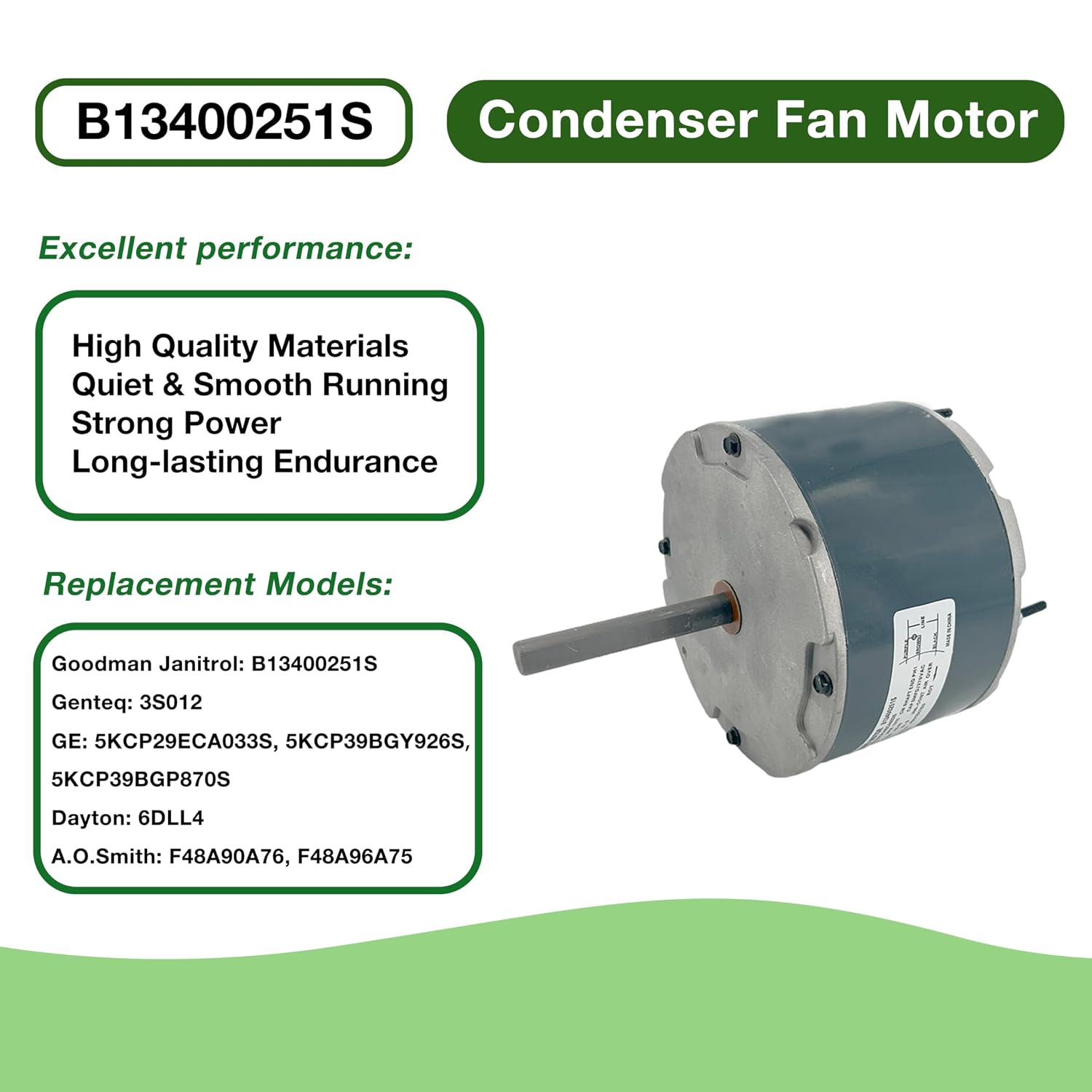 B13400251S Condenser Fan Motor 1/6 HP 208-230 Volts 1075 RPM 1.0 A | Compatible with Goodman Amana Janitrol B13400251