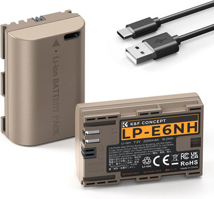 2-Pack LP-E6NH Battery with USB-C 2H Fast Charging R7 Battery Compatible with Canon R7 R6 R5, 5D 6D 7D Mark II III