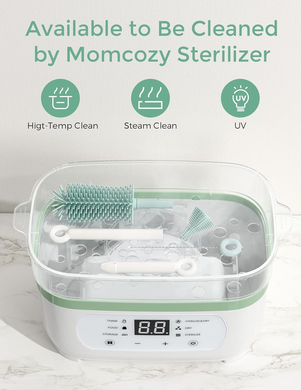 Bottle Brush Set - Baby Bottle Cleaner Kit with Silicone Brush, Nipple Brush, Straw Brush, Soap Dispenser, Drying