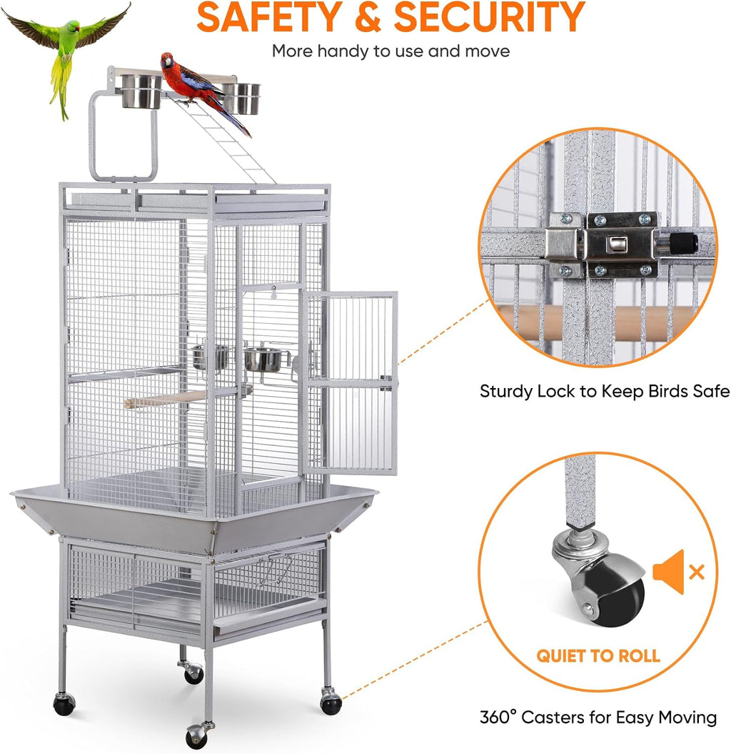 PRO 61-inch 2in1 Large Bird Cage with Rolling Stand Playtop Parrot Chinchilla Finch Cage Macaw Conure Cockatiel