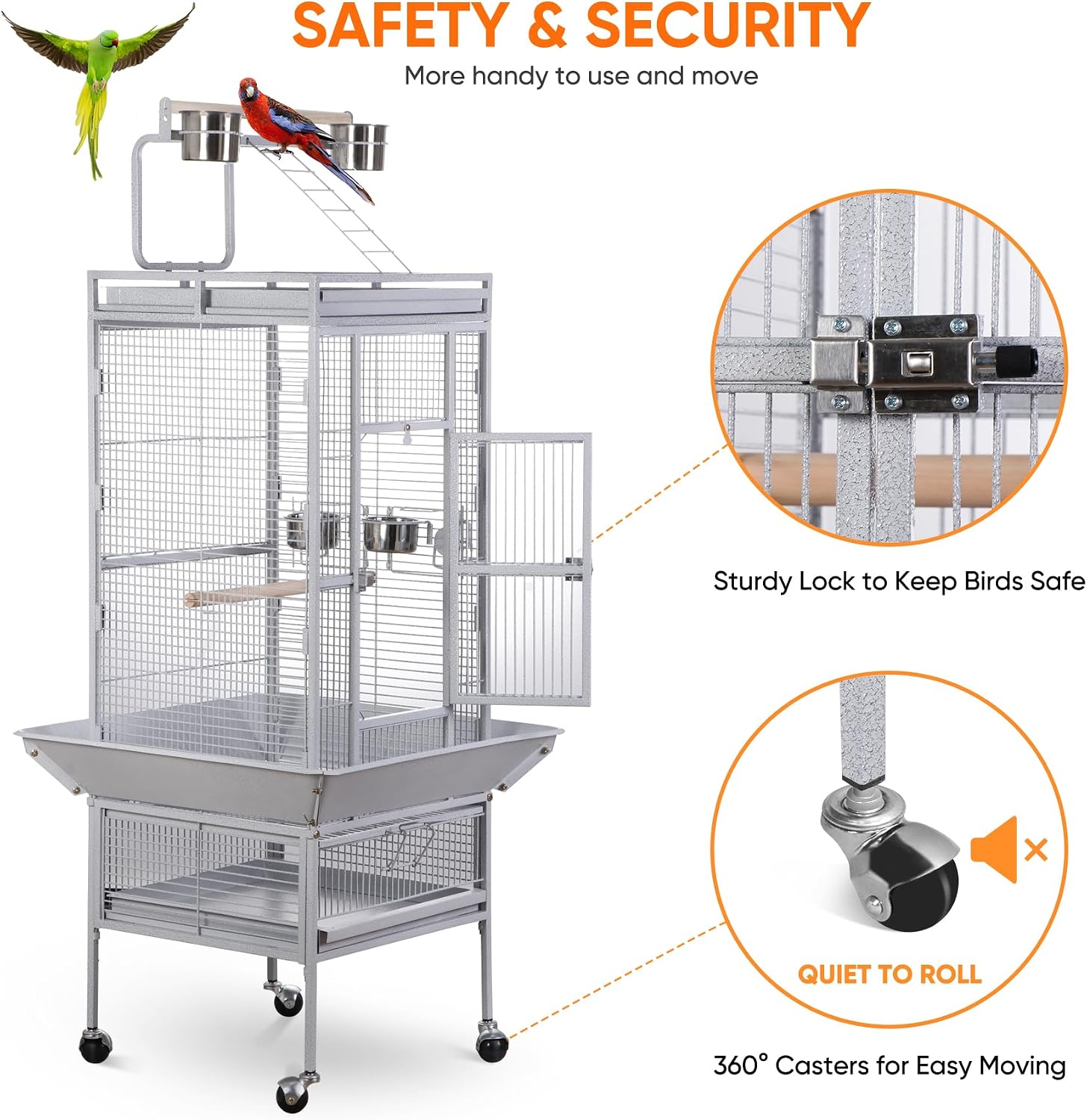 PRO 61-inch 2in1 Large Bird Cage with Rolling Stand Playtop Parrot Chinchilla Finch Cage Macaw Conure Cockatiel