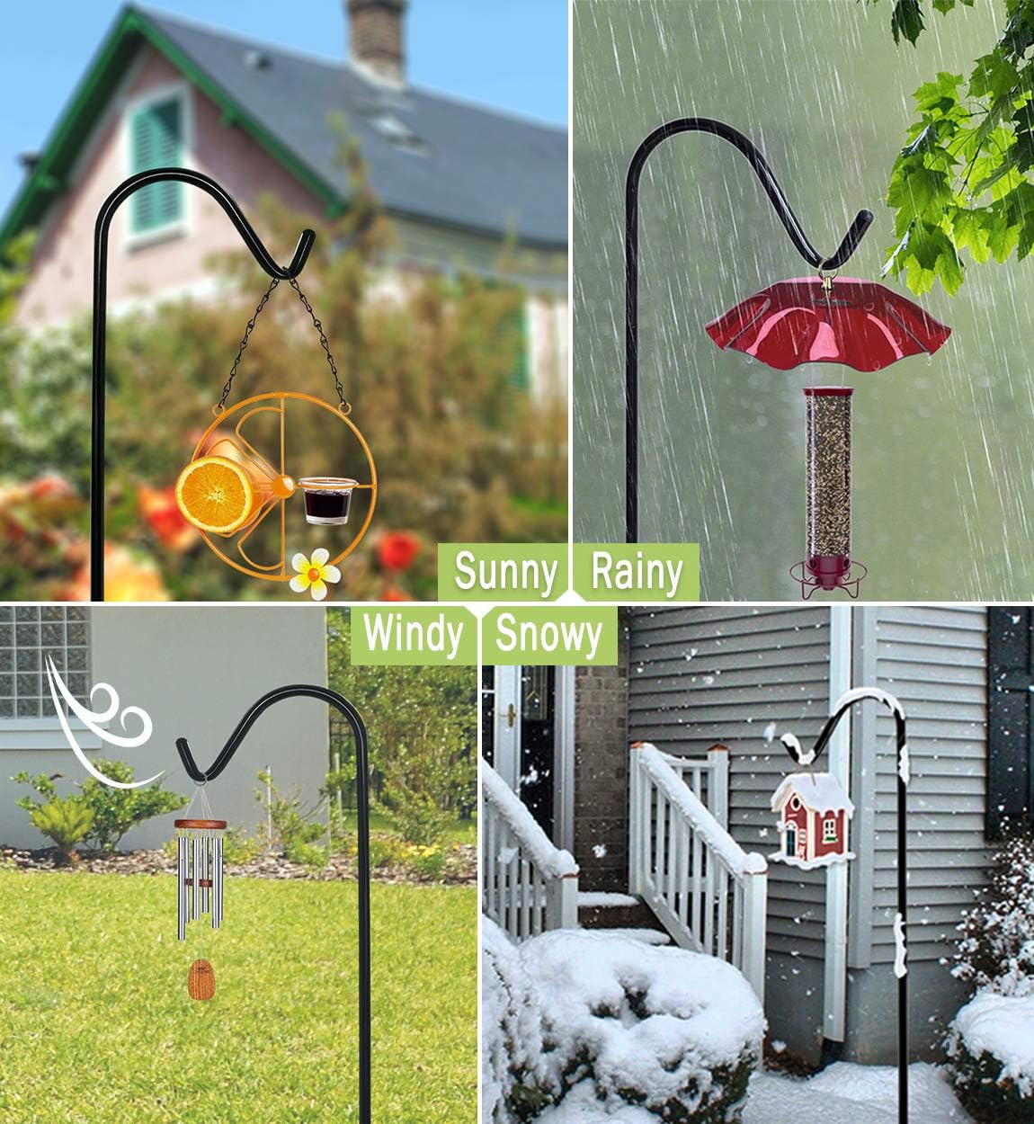 60 Inch Tall Shepherd Hooks with 5-Forked Base, Adjustable Heavy Duty Bird Feeder Pole Stand Hanger for Outdoor
