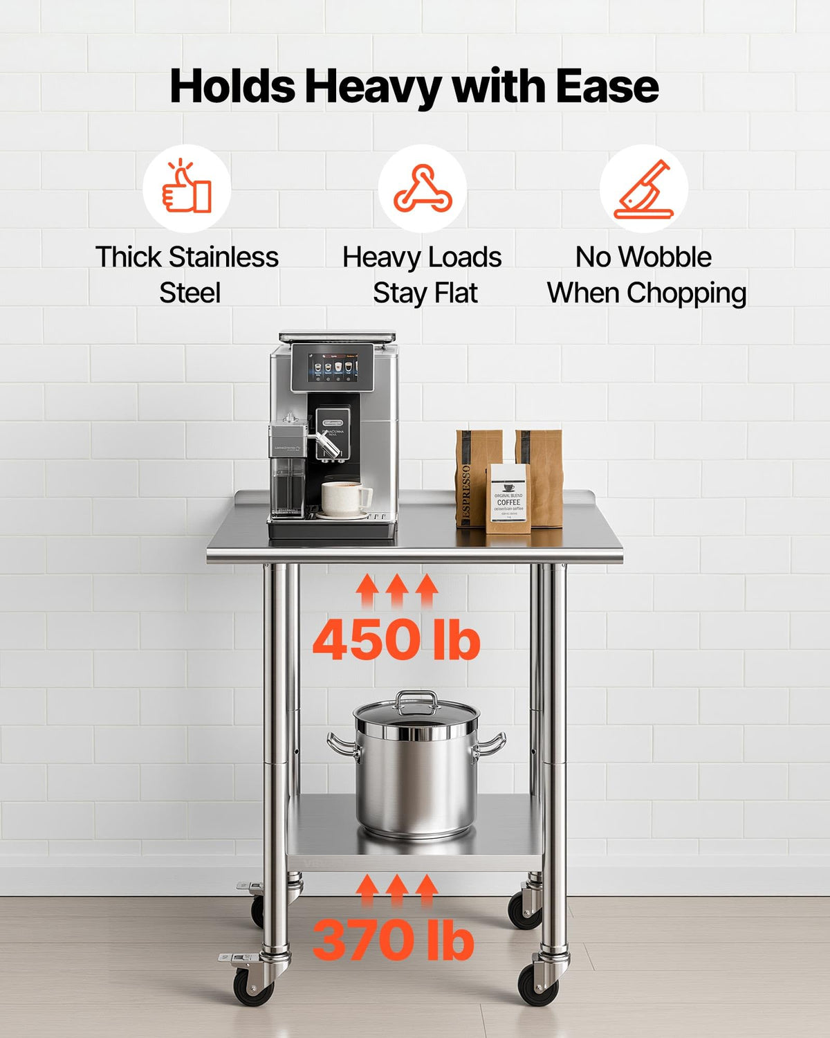 Stainless Steel Work Table, 24x30 inch Food Prep Table with Wheels and Backsplash, Commercial Kitchen Workstation