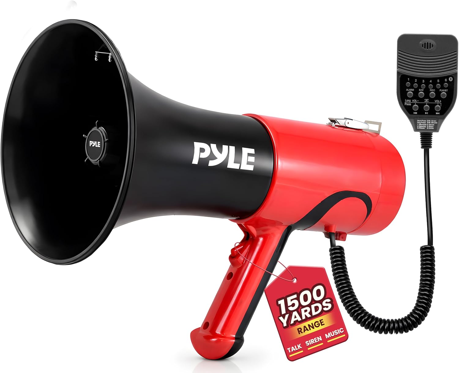 Portable Megaphone Bullhorn - Bluetooth Compatible PA Speaker with Built-in Voice Changer, 1500 Yard Range, Siren