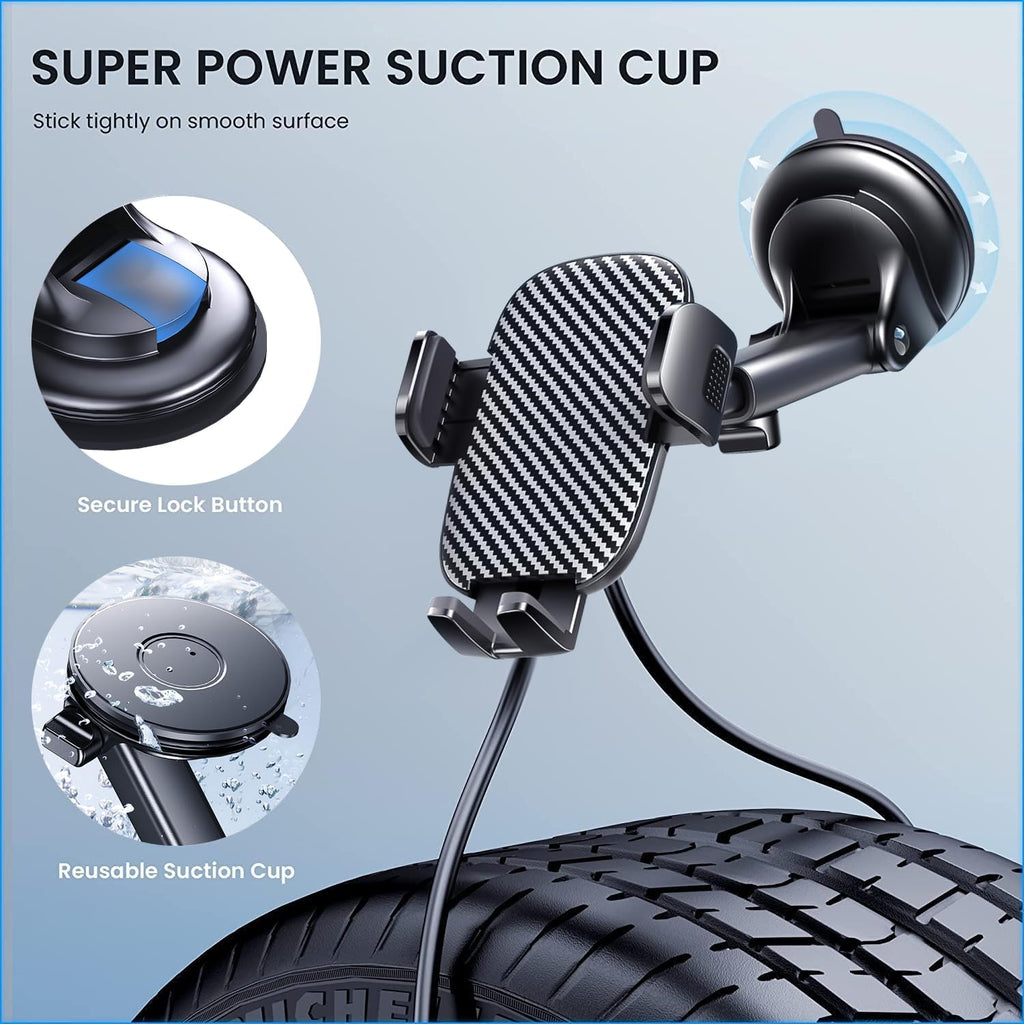 Phone Mount for Car Phone Holder [Military-Grade Suction & Stable Clip] Car Phone Holder Mount Windshield Dashboard
