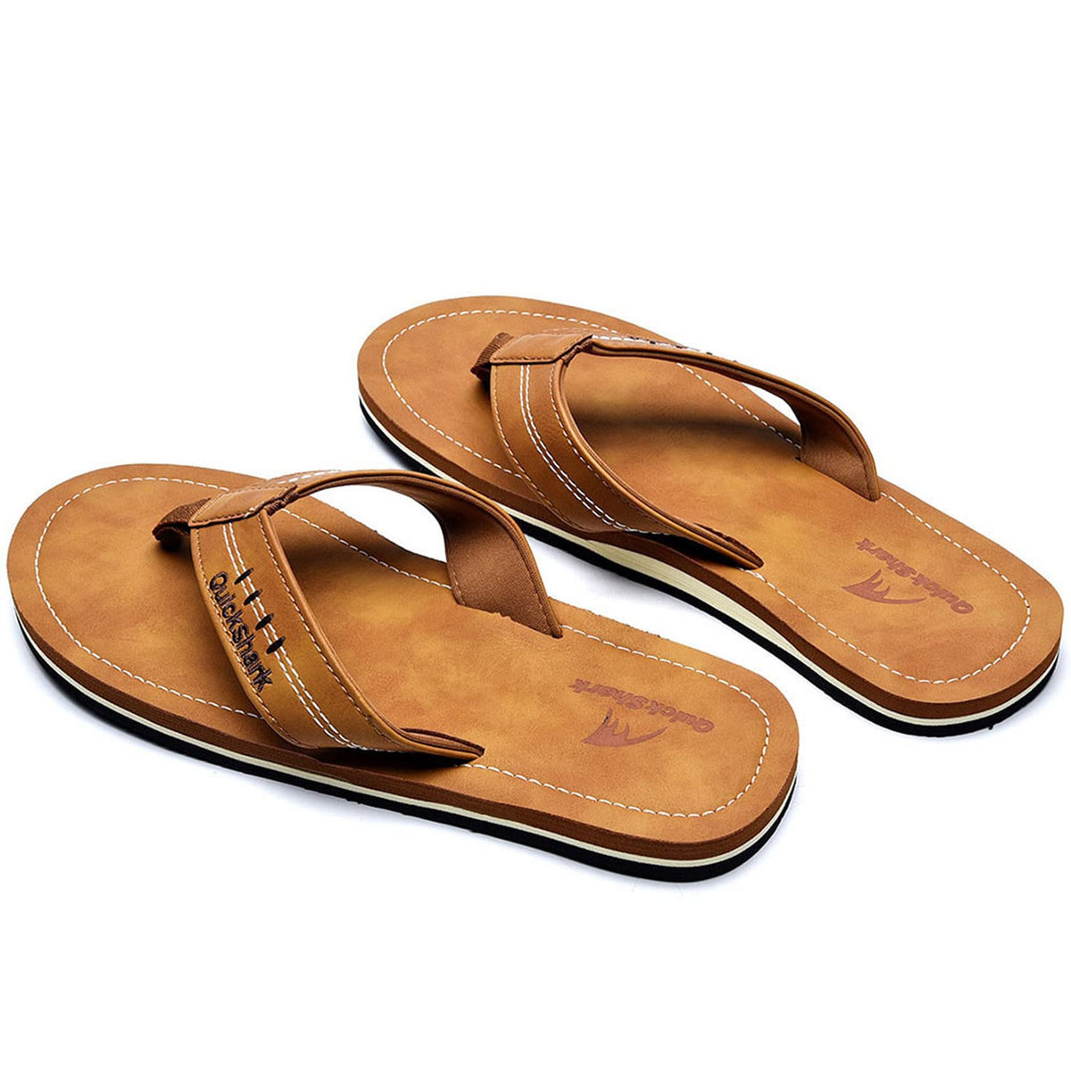 Mens Flip Flops Leather Arch Support Sandals, Khaki, 11