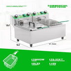 20L/21.2QT Commercial Deep Fryer with Timer Dual Tank Electric Countertop Fryer with Double Baskets and Lids, Temp
