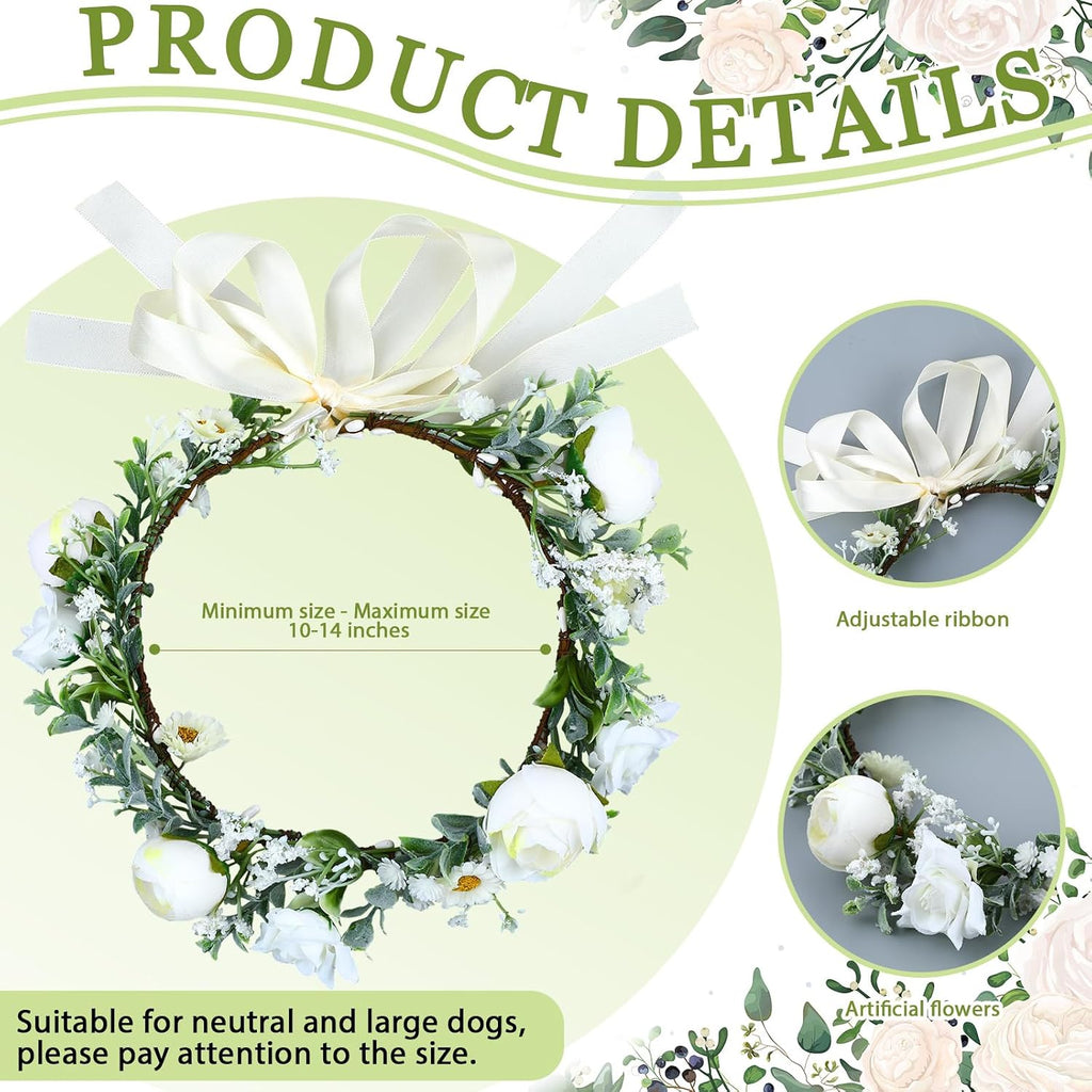 2 Pcs Dog Wedding Flower Collar and Pearl Leash, White,Medium